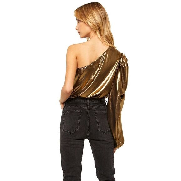 Misa One Shoulder Body Suit Gold Lame - Picture 3 of 11